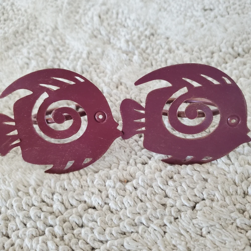 PIER 1 Seaside 8 ct Napkin Rings Hand Painted Metal Shells Fish Beach Coastal